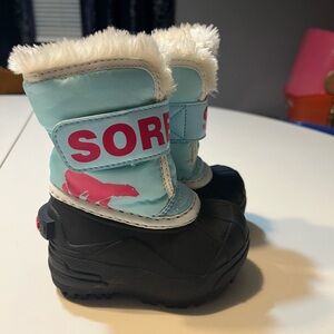 Sorel Kids' Snow Commander waterproof winter boot Ocean Surf/Cactus Pink size 4